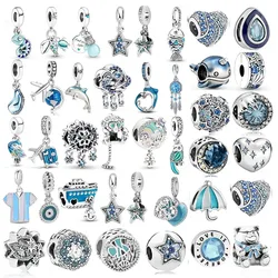 New Blue Ocean Shell Tortoise Octopus Series Heart Star Charm Bead Fit Original Bracelet Fashion Jewelry for Women