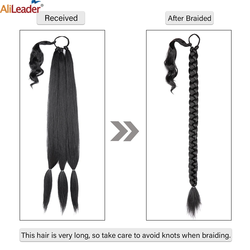 Alileader-Extensões De Rabo De Cavalo Sintético, Super Longo, Liso Sedoso, Jumbo Trançado, Envolva Em Torno De Rabo De Cavalo, Ombre Cabelo Falso, 36"