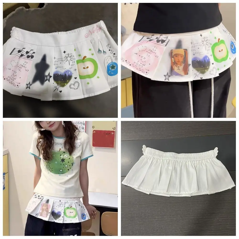 Jeans Hosen Dekor Casual Cartoon Mini Rock Y2K Streetwear Spitze-up Design Geraffte Röcke Harajuku Hohe Taille Butt Vorhang