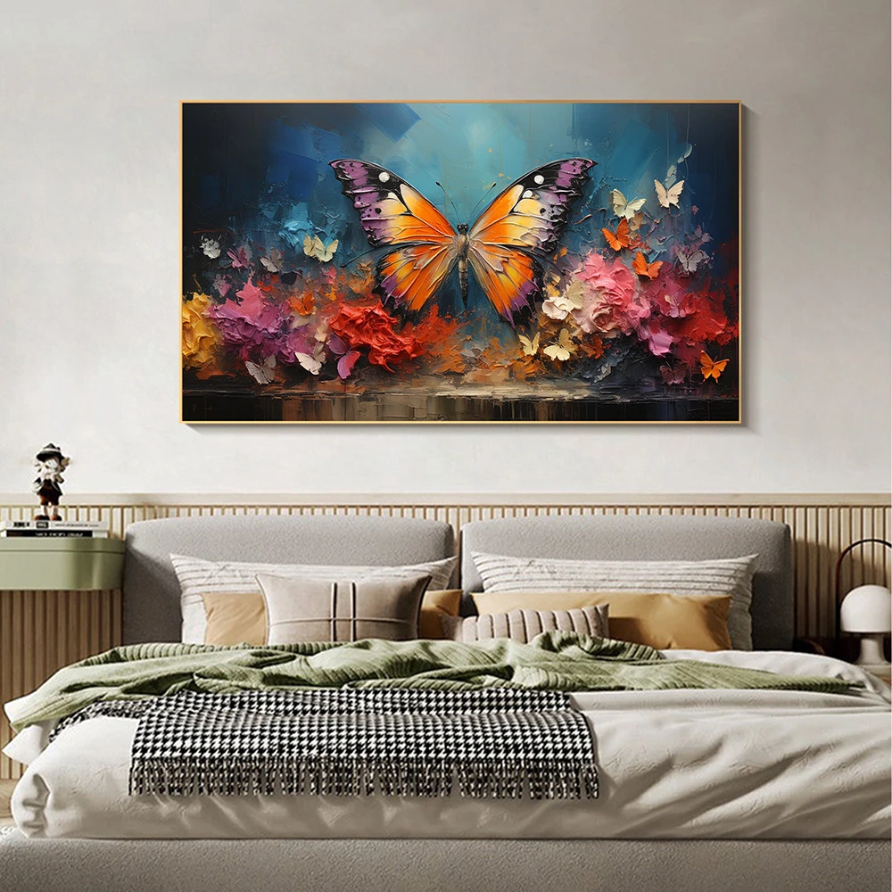 Hand Painted Oil Painting Abstract Colorful Butterfly Oil Painting Original Flying Butterfly Art Large Wall Art Bedroom Wall Art