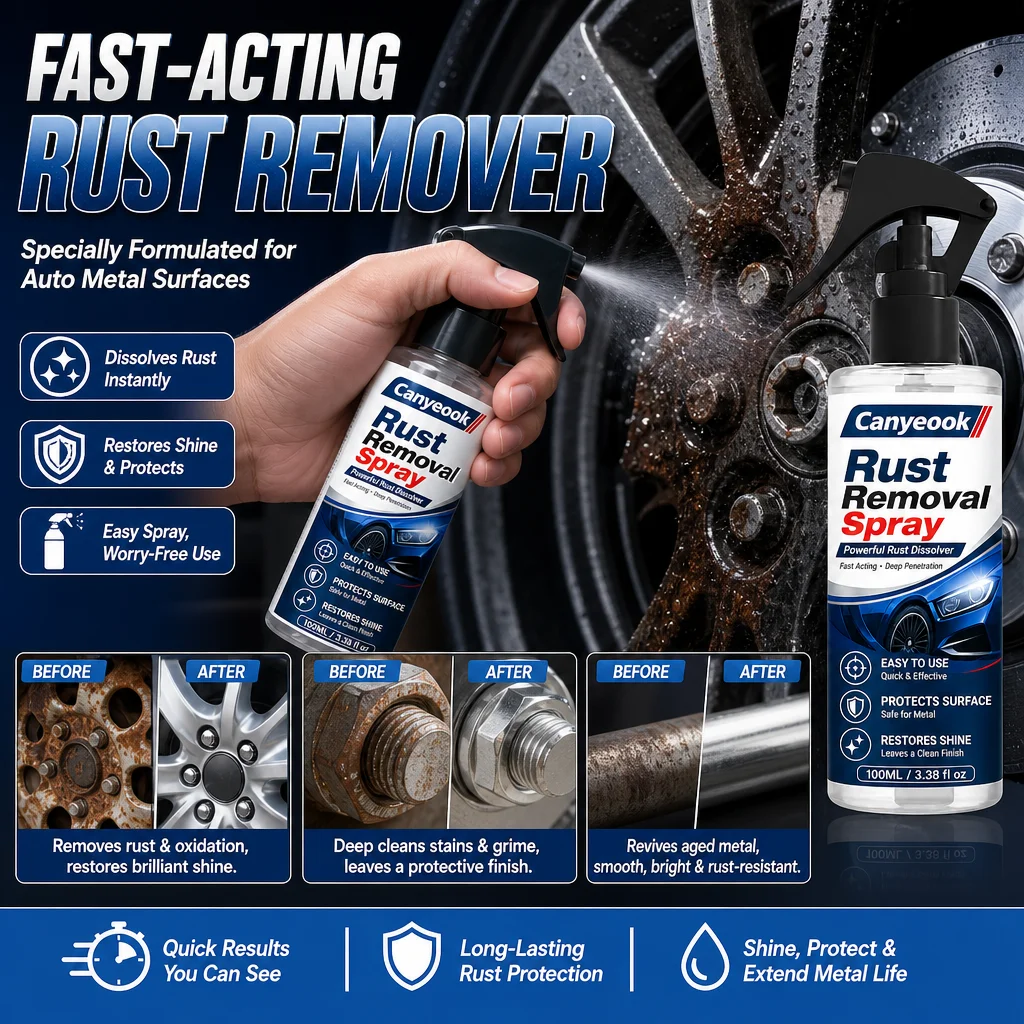 CANYEOOK Rust Remover Spray Metal Surface Cleaner Rust Inhibitor Polishing Protection 100ml