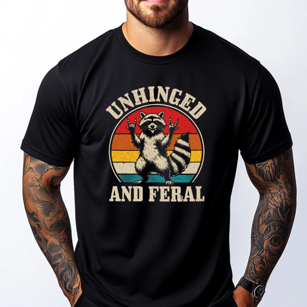 

Raccoon Unhinged And Feral Retro Raccoon Feral Mens Designer T Shirt Men's Cotton T-Shirt Mens Tshirts
