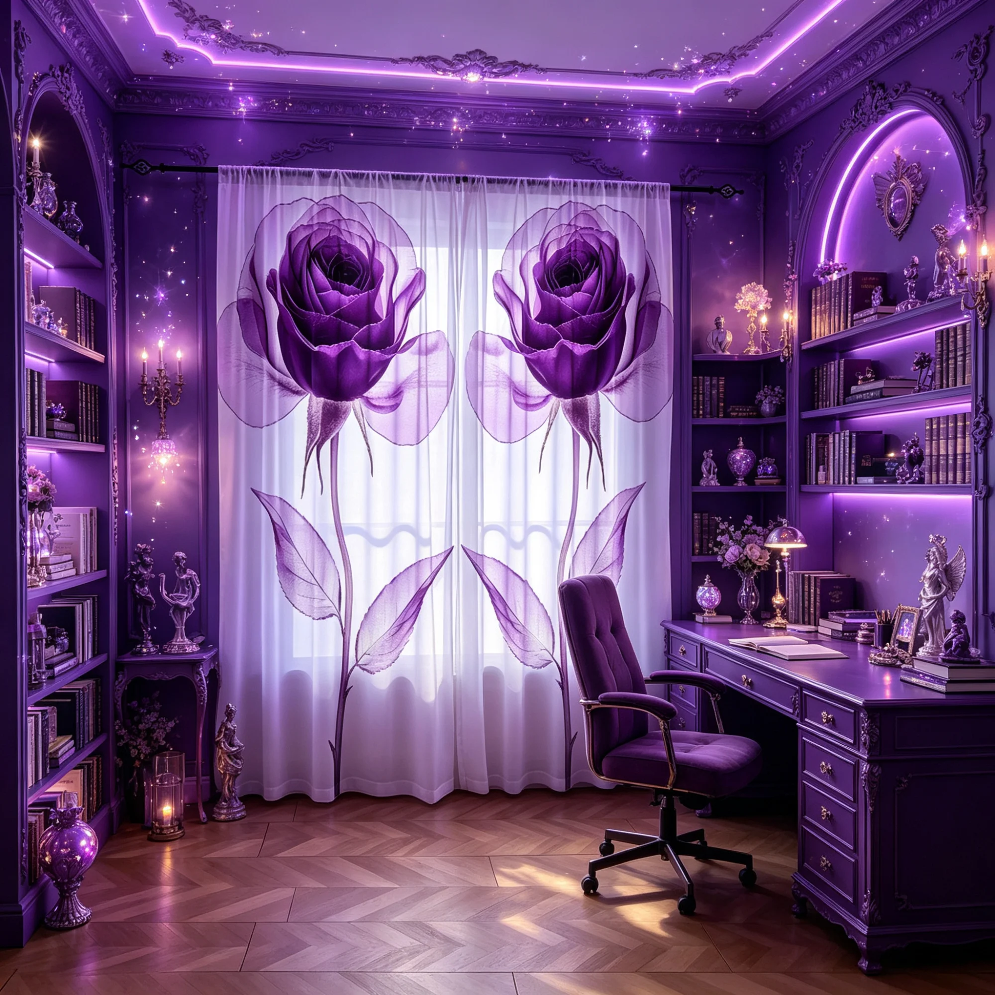2PCS Dreamy Purple Rose Printed Curtains Elegant Romantic Style Window Drapery for Wedding Decor Home Essential Machine Washable