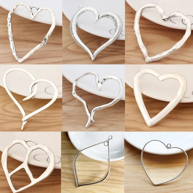 5 sztuk tybetański srebrny duże Hollow serce Charms zawieszki dla naszyjnik DIY tworzenie biżuterii akcesoria 50x47mm
