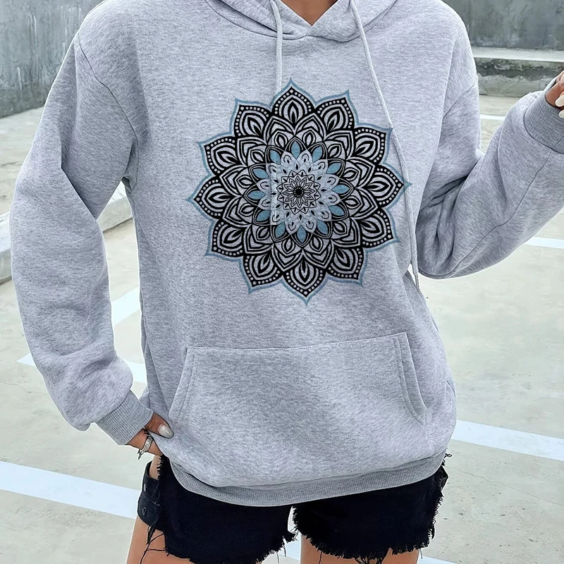 

Женские осенне-зимние повседневные толстовки с цветочным принтом мандалы, женская толстовка с рисунком 90-х годов, винтажные толстовки Y2k, одежда