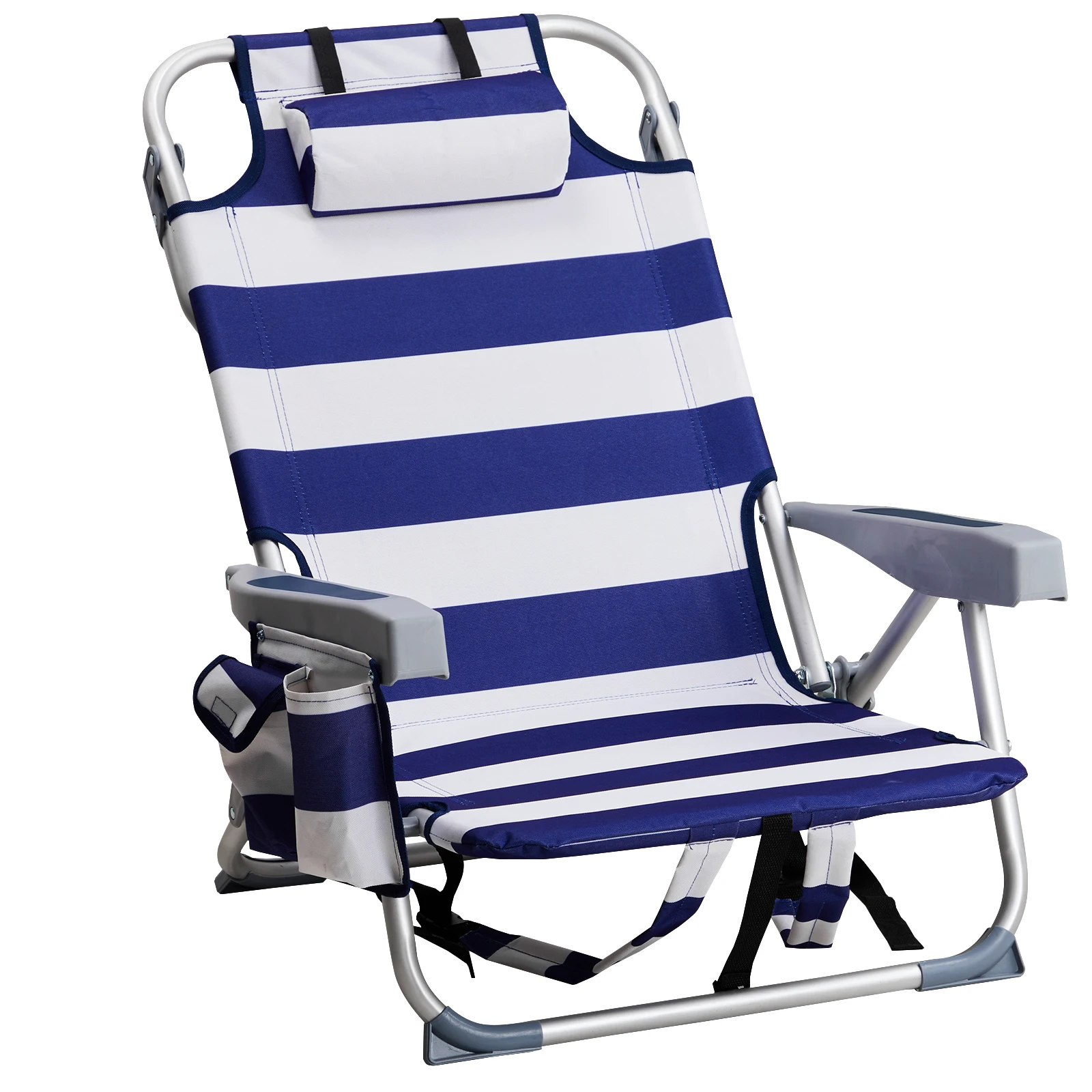 

63*65*82cm Short Oxford Cloth Silver White Aluminum Tube Bearing 100kg Beach Chair Blue Stripes