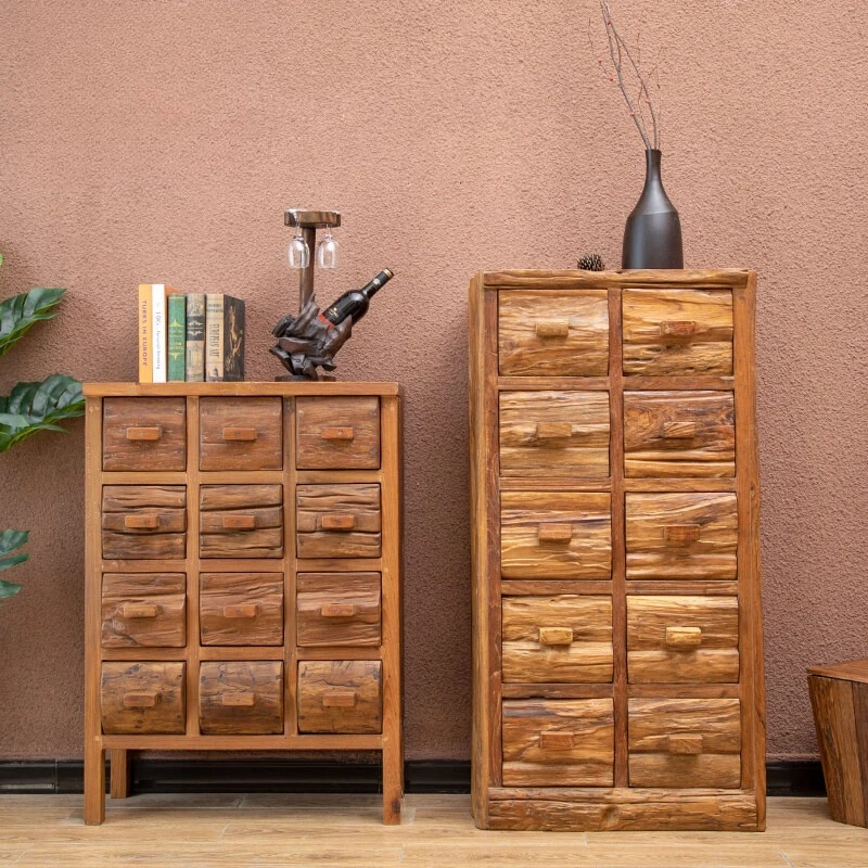 

Bedroom against the wall old teak tidy storage cabinet drawer medicine cabinet chest of drawers
