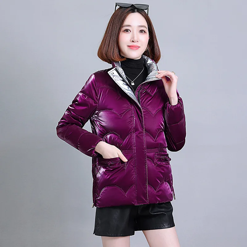 2023 New Women Autumn Winter Down Cotton Puffer Jacket Windproof Parka Thick Warm Long Sleeve Pockets Coat Short Outerwear Loose