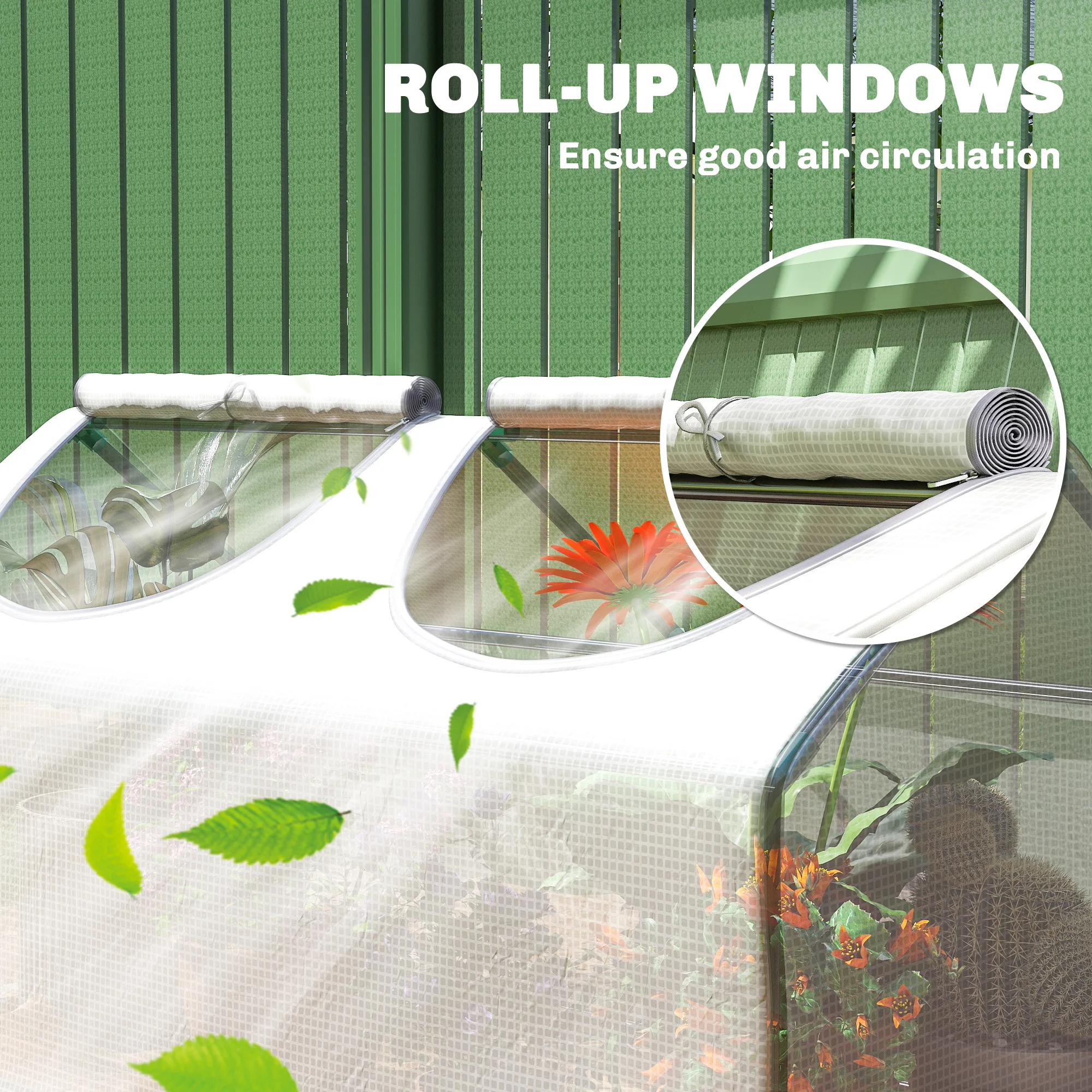 Mini Greenhouse with 2 Windows, Plant Flower Herbs Growing, Pe Cover, White