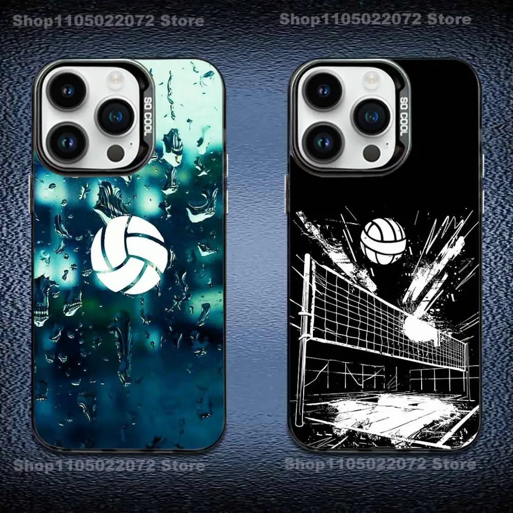

Painted Art Volleyball Phone Case For iPhone 17,16,Pro,Max,e,15,14,Plus,13,12,Mini,11, Matte Colored Silver Luxury Cover