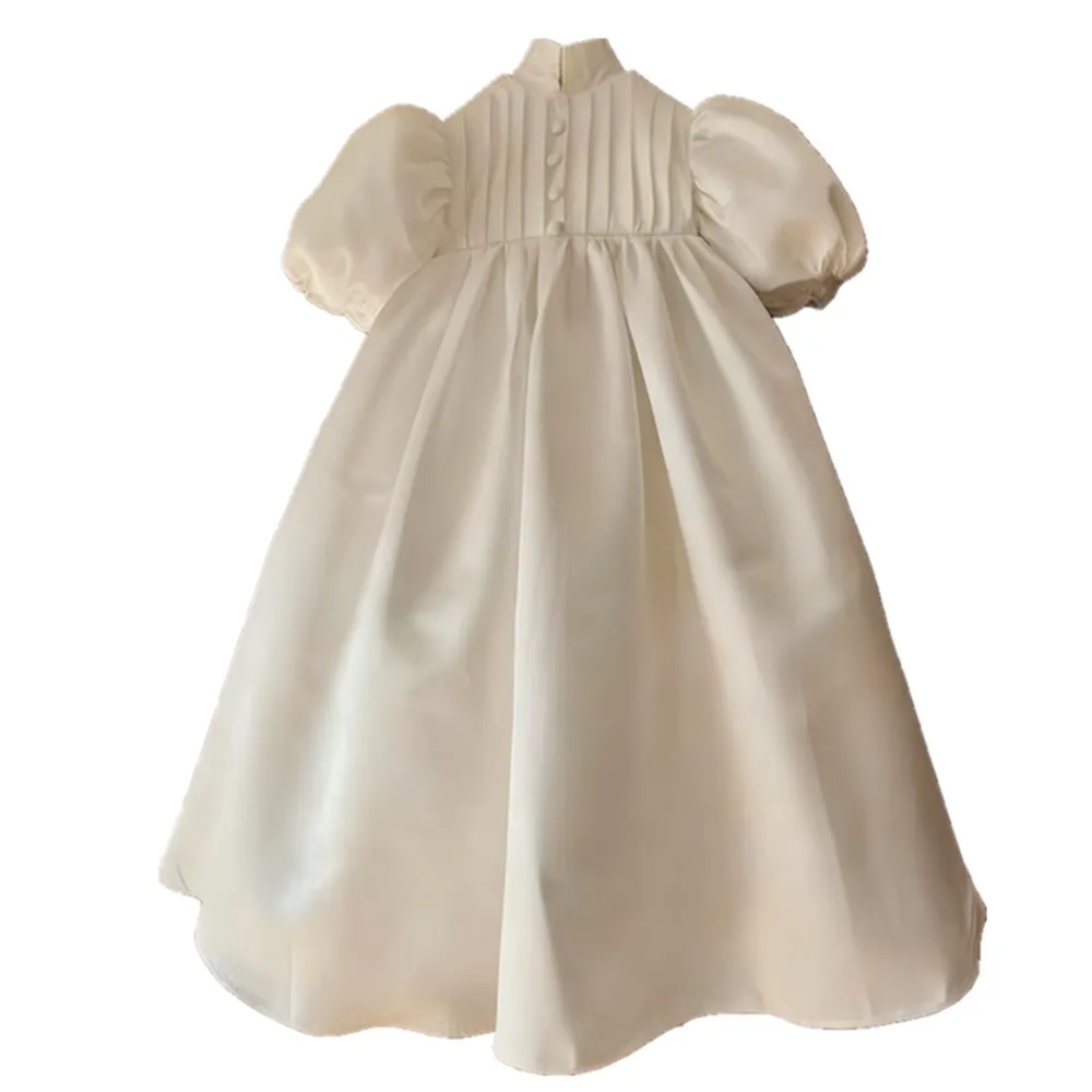 Elegante abito da sposa per ragazza di fiori avorio in raso soffice per bambine, festa di compleanno, sera, battesimo, abito personalizzato