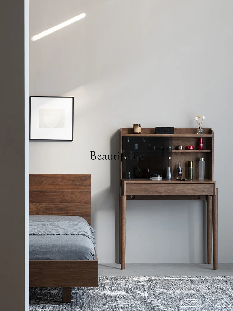 

North America Black Walnut Wooden Dressing Table Bedroom Modern Minimalist Storage Cabinet Integrated Solid Wood