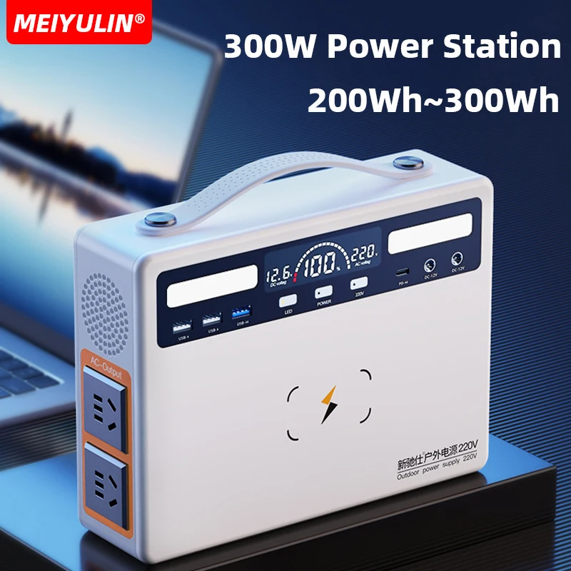 220V 300W Portable Power Station 81000mAh Solar Generator USB C DC wireless External Spare Battery Powerbank For Outdoor Camping