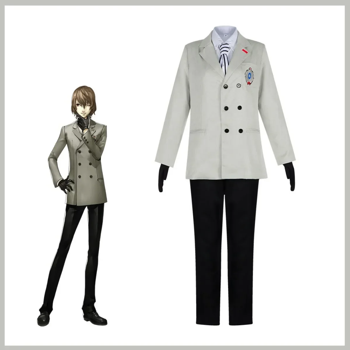 Anime Game Persona 5 Cosplay Fantasia, Fato de Dia das Bruxas, P5 Corvo Uniforme Escolar, Casaco, Camisa, Peruca, Adulto, Homem, Akechi Goro