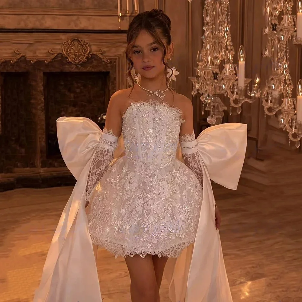 Custom Strapless Lace Flower Girl Dress Wedding Party Gown Birthday Party Dress Kids Pageant Gown Formal Evening Dressفساتين اطف image 4