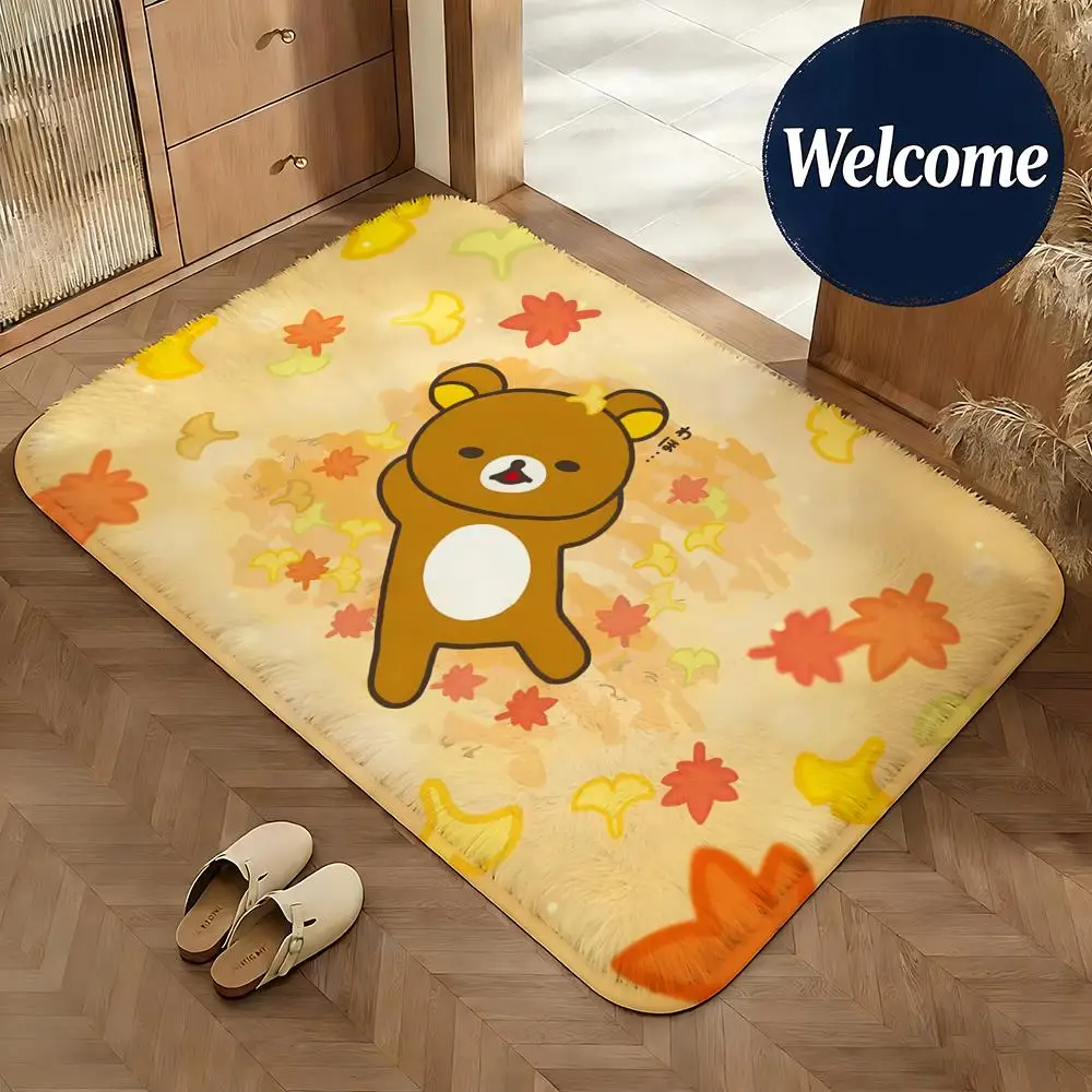 Weiche Flanell-Bodenmatte mit Rilakkuma-Motiv, rutschfeste, saugfähige Fußmatte für Badezimmer, Schlafzimmer, Heimdekoration, Teppich – Detail 15