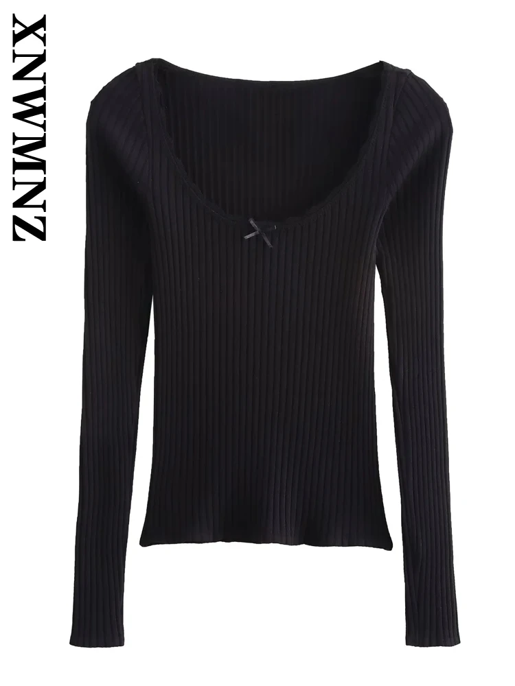 XNWMNZ 2024 Winter New Woman's Commuting O-Collar Knit Sweater T-shirt Classic Autumn Female Long Sleeve Jumper Regular Fit Top