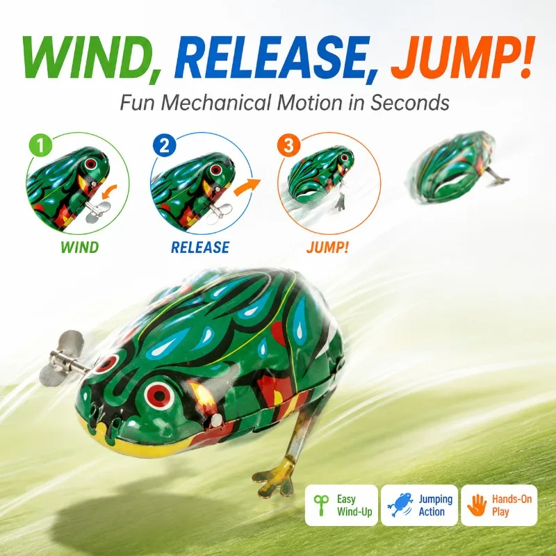 Classic Retro Wind Up Animal Toy, Tin Jumping Frog, Rat, Rooster, Nostalgic Vintage Gift for Children - view 2