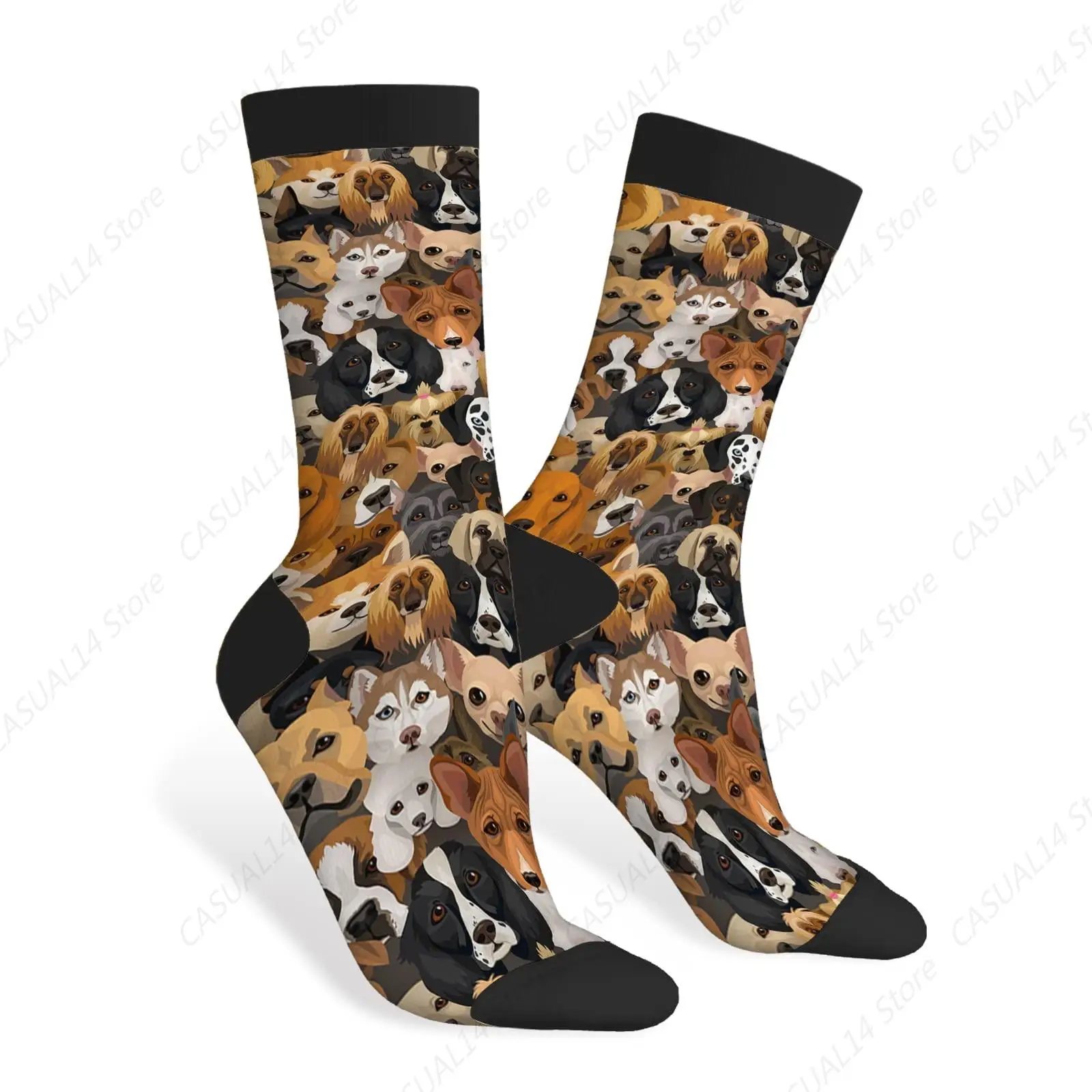 Dogs Funny Socks Husky Dalmatian Bulldog Schnauzer Spaniel Poodle Corgi Hound Funny Cute Different Puppy Casual Crew Socks