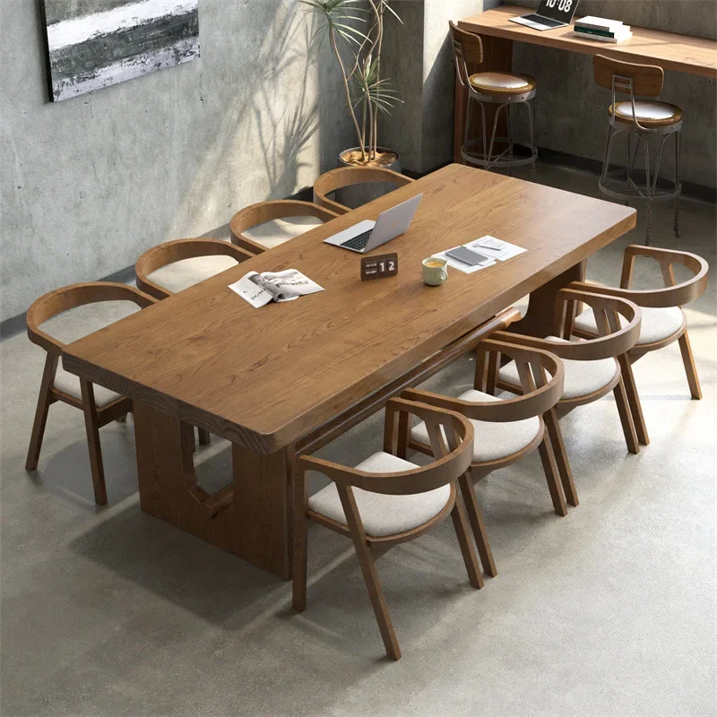Industrial style solid wood conference table Long table Log negotiation table Workbench Simple and large