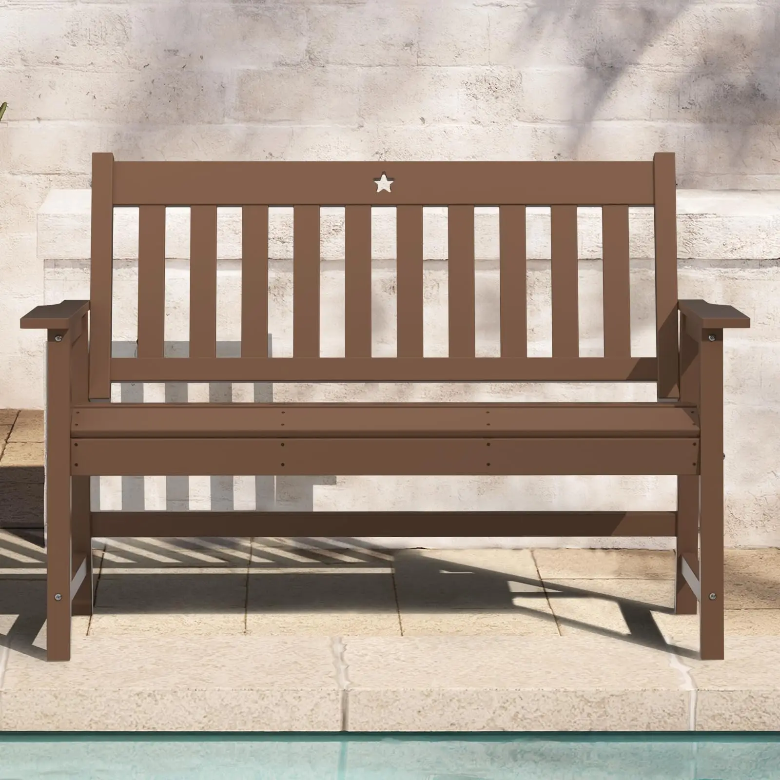 

Outdoor Bench, 2-Person HDPE Garden Bench with Heart Detail & Wood Grain, 680 LBS Capacity, All-Weather Patio Bench