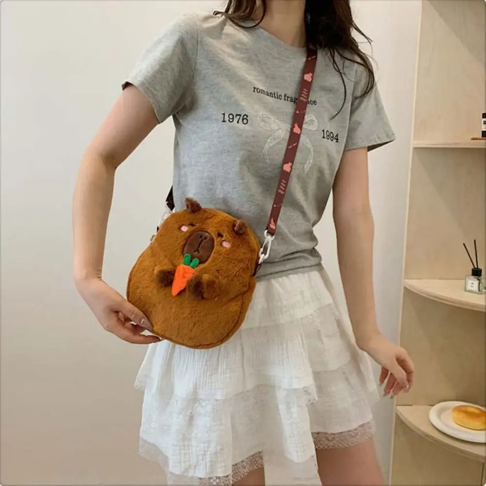 Tier Cartoon Capybara Plüsch Umhängetasche Reißverschluss Große Kapazität Capybara Umhängetasche Mode Gefüllte Cartoon Capybara Handtasche