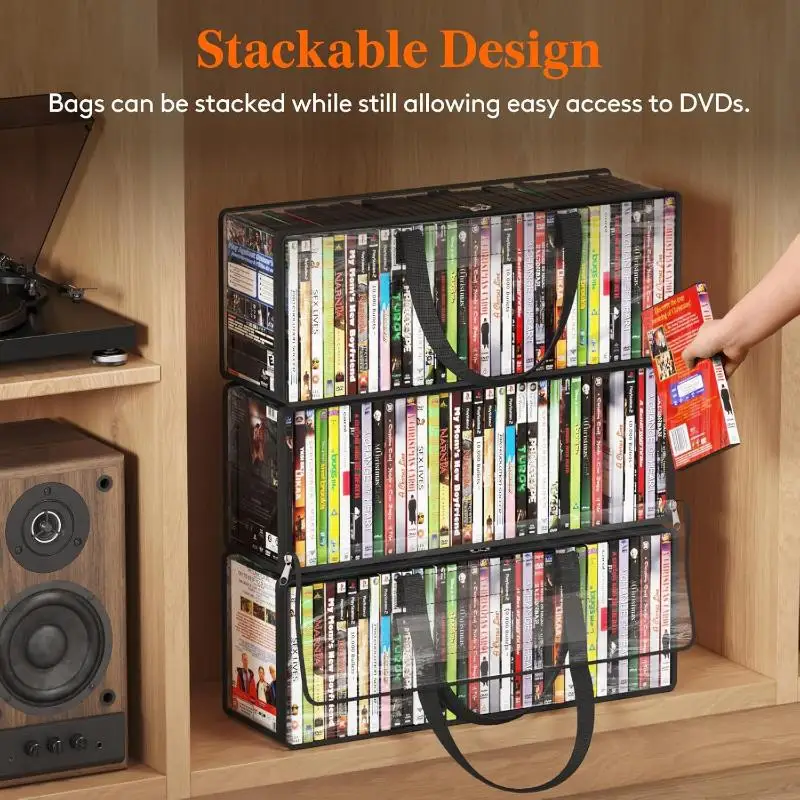 PVC Organizer Bag For DVD Storage Zipper Closure Durable Comic: Book Holder For Home Office Organization