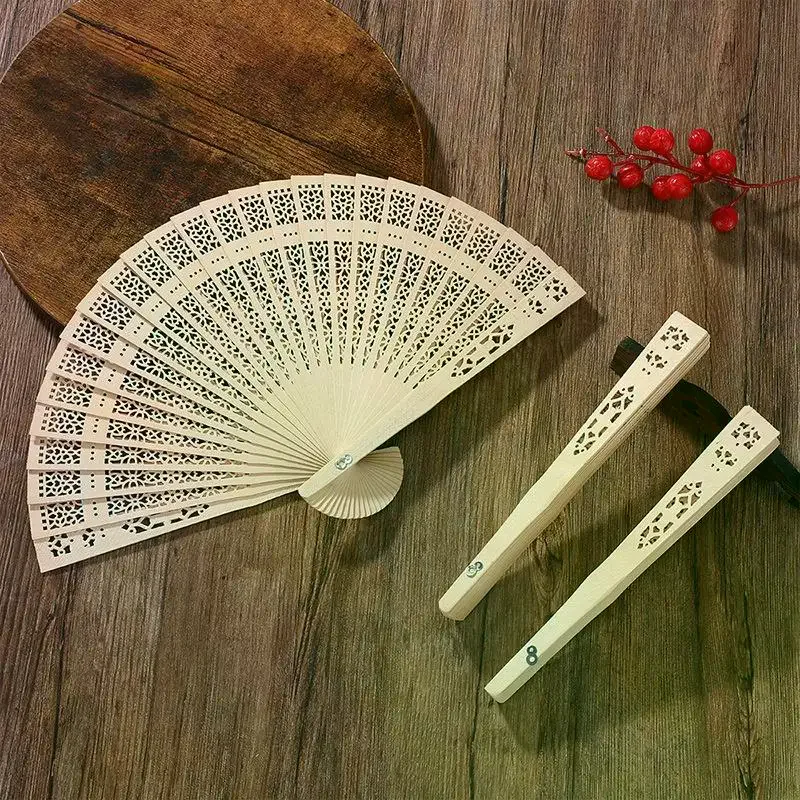 Wooden Folding Handheld Fan Traditional Hand Crafted Design for Wedding Favor Party Home Decor Summer Cooling