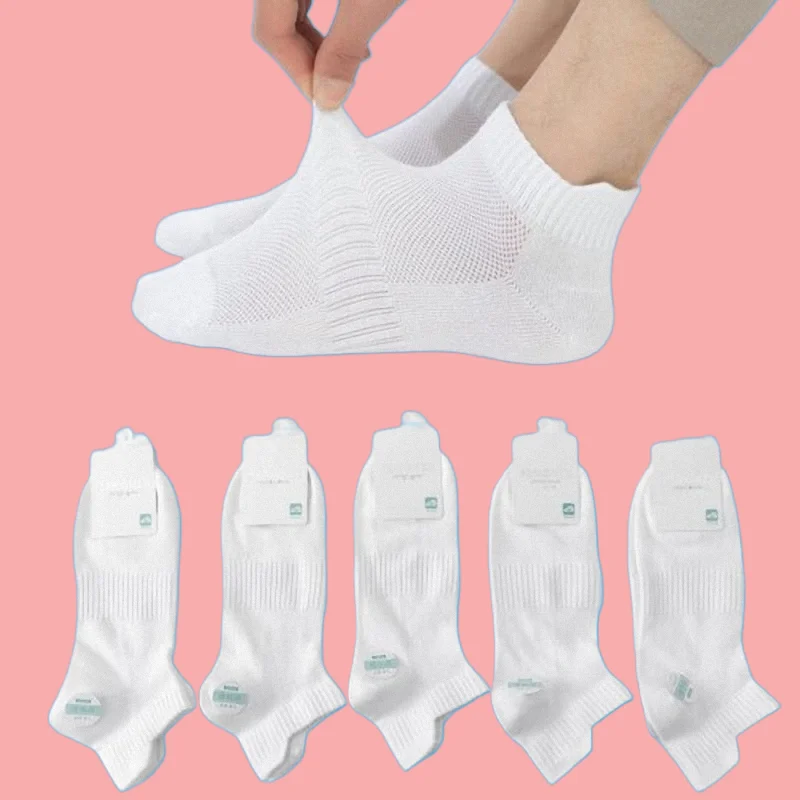 Kaus kaki jala tipis pria, kaos kaki menyerap keringat warna polos, Kaos Kaki Sport santai kasual katun musim panas 5/10 pasang