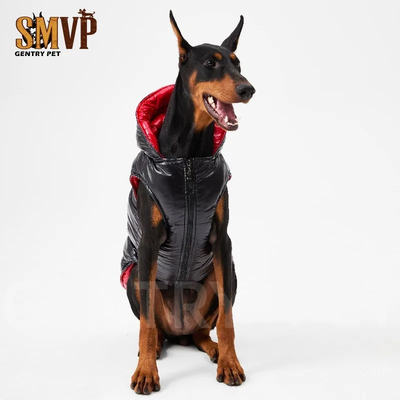 Reversible Dog Puffer Vest with Hood Winter Thick Warm Waterproof Large Pet Sleeveless Coat Zipper Cold Weather Puppy Outfit