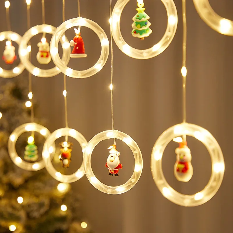 3Pcs/Lots Curtain Lights Christmas  Ring Curtain LED Christmas Curtain Festive Atmosphere Decorative String