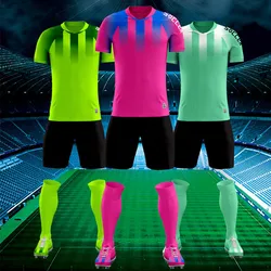 Customized Children's Football Kit Men's Soccer Team Jersey Sets Vertical Stripe Sports Suit Quick Drying Fabric Uniform 6years