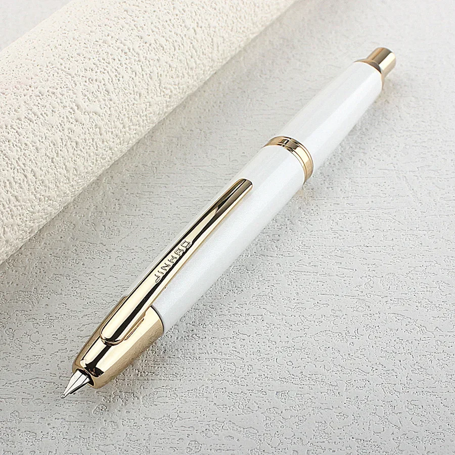 

JINHAO 10, рекламная авторучка с выдвижным металлическим зажимом из белого золота EF F, чернила для письма с конвертером, школьные и офисные принадлежности
