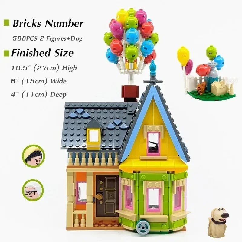 MINISO Disney-Pixar UP House 43217, bloques de construcción, película, viajes de casa voladora, Kit de modelos de construcción, juguetes educativos