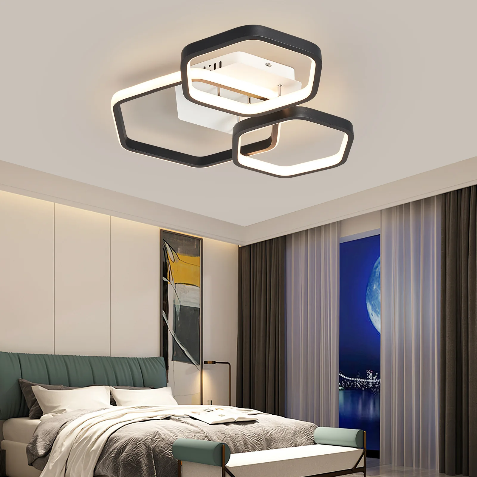 

Classical Polygon Led Ceiling Lights For Bedroom Living Room Study Lighting Color Grey Or White Lamp Dimming With Remote Lustre