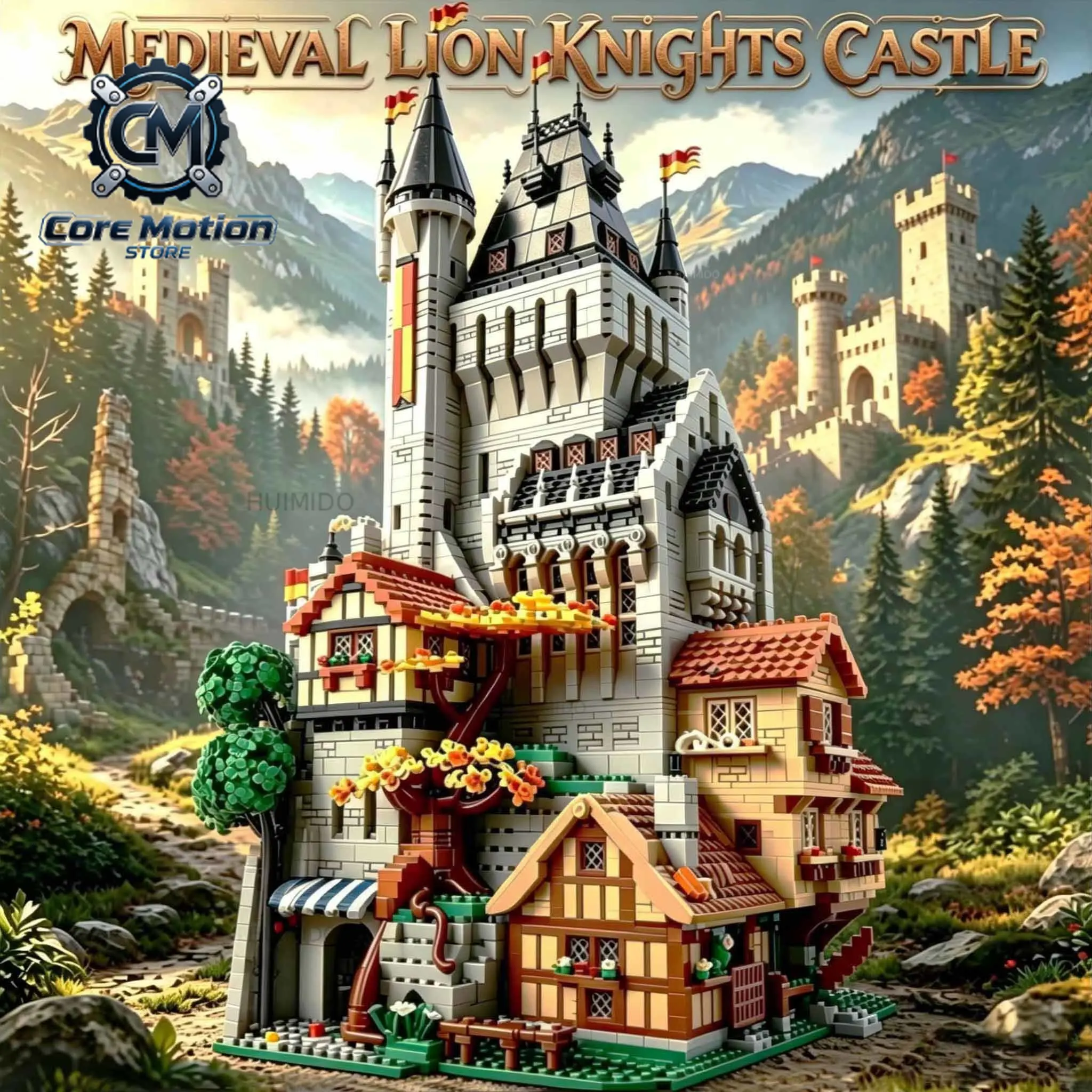 Creative Medieval Street View Lion Knights' High Tower MOC-189082 DIY Toy Assembly Puzzle Birthday Gift Adult Christmas 9691pcs