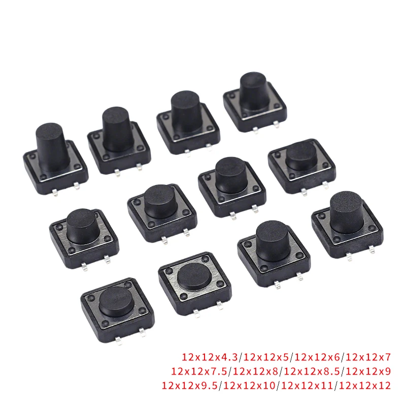 20PCS SMD SMT Momentary Tactile Push Button Switch Mini Micro 12*12mm Various Sizes 4.3-12MM Electronic Components Market