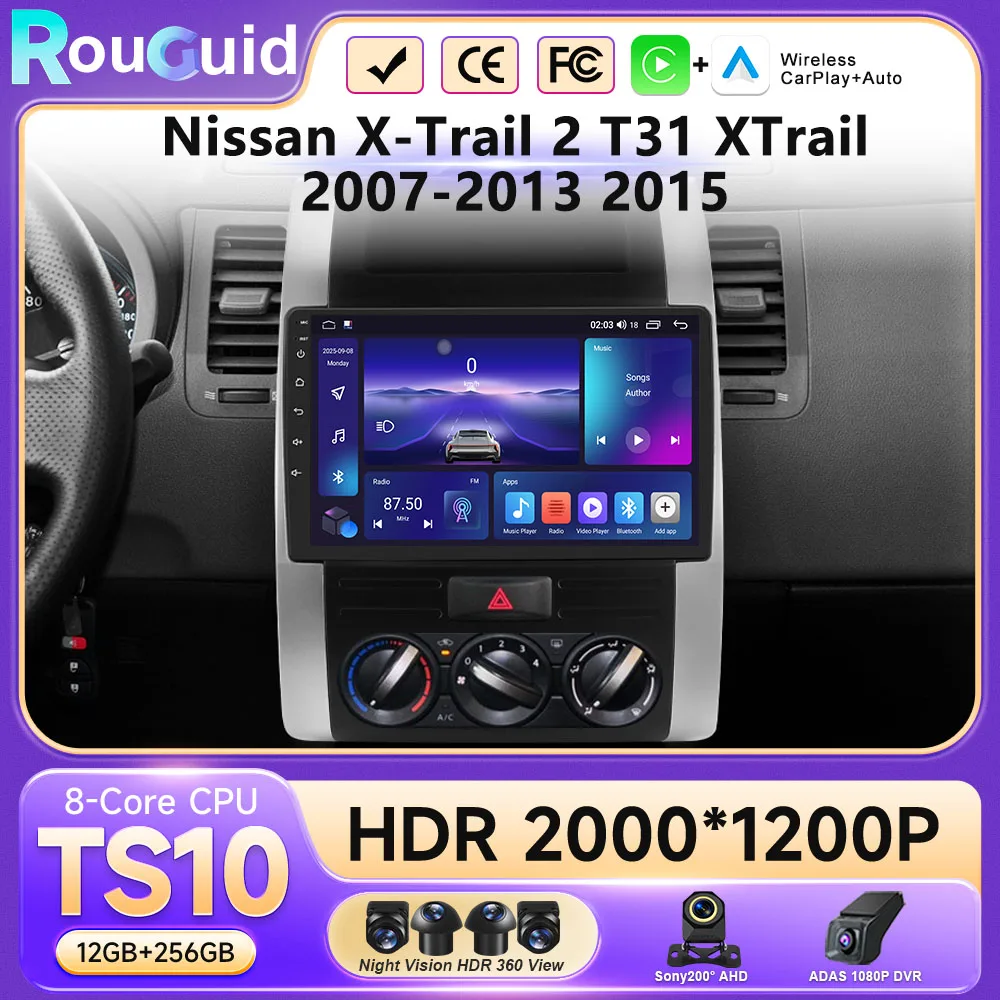 Radio para Auto con Android 16, Carplay, Pantalla 2K, Reproductor Multimedia BT, Video para Nissan X-Trail 2 T31 XTrail 2007-2013 2015, Estéreo para Auto