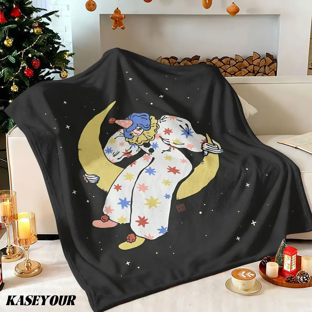 Moonlit Clown Winter Summer Flannel Blanket Throw Fleece Soft Fuzzy Plush Cozy Fleece Blankets for Sofa Ideal Gifts