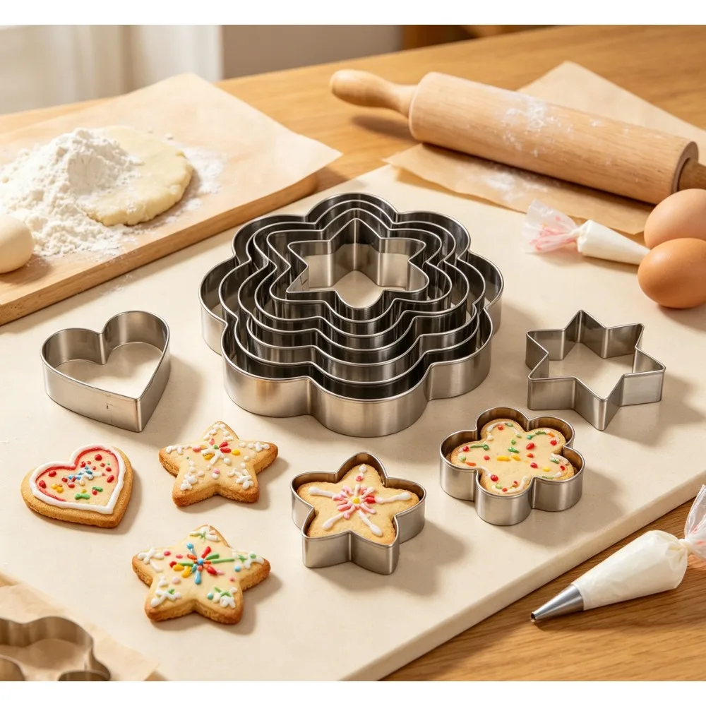 12 Pack Stainless Steel Cookie Cutters, Silver Assorted Heart Star Flower Round Shapes, Hand Wash Only Molds for Christmas Valentine Baking DIY Crafts