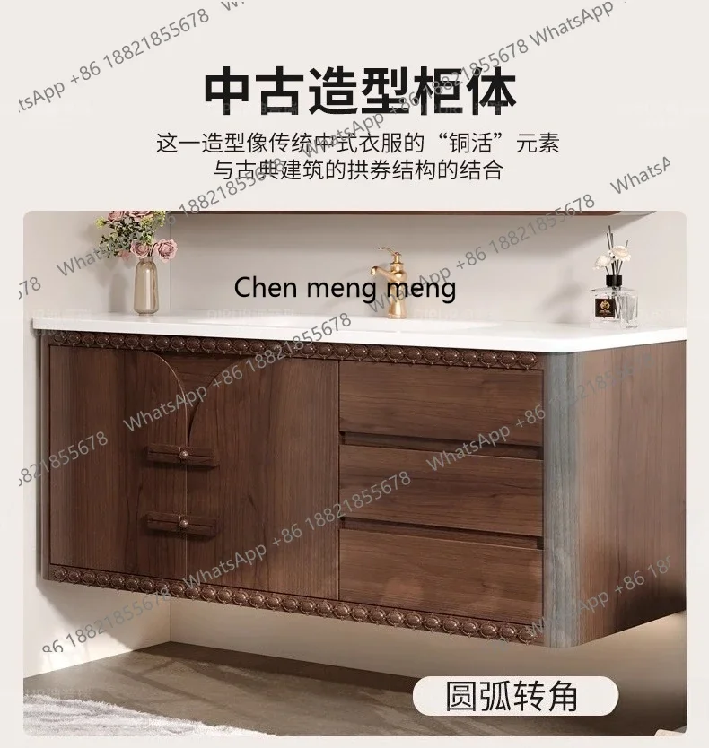X Log Walnuss Corian Keramik integriertes Waschbecken moderne neue chinesische Badezimmerschrank-Kombination