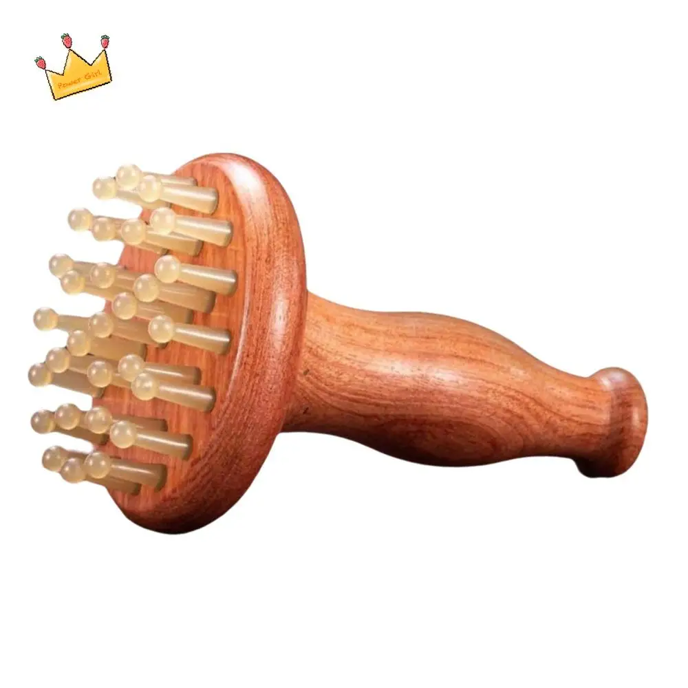 

Wood Grain Gua Sha Massage Tool Cow Horn Anti-Static Horn Massage Comb 29 Teeth Wooden Handle Wood Meridian Brush Neck Massage