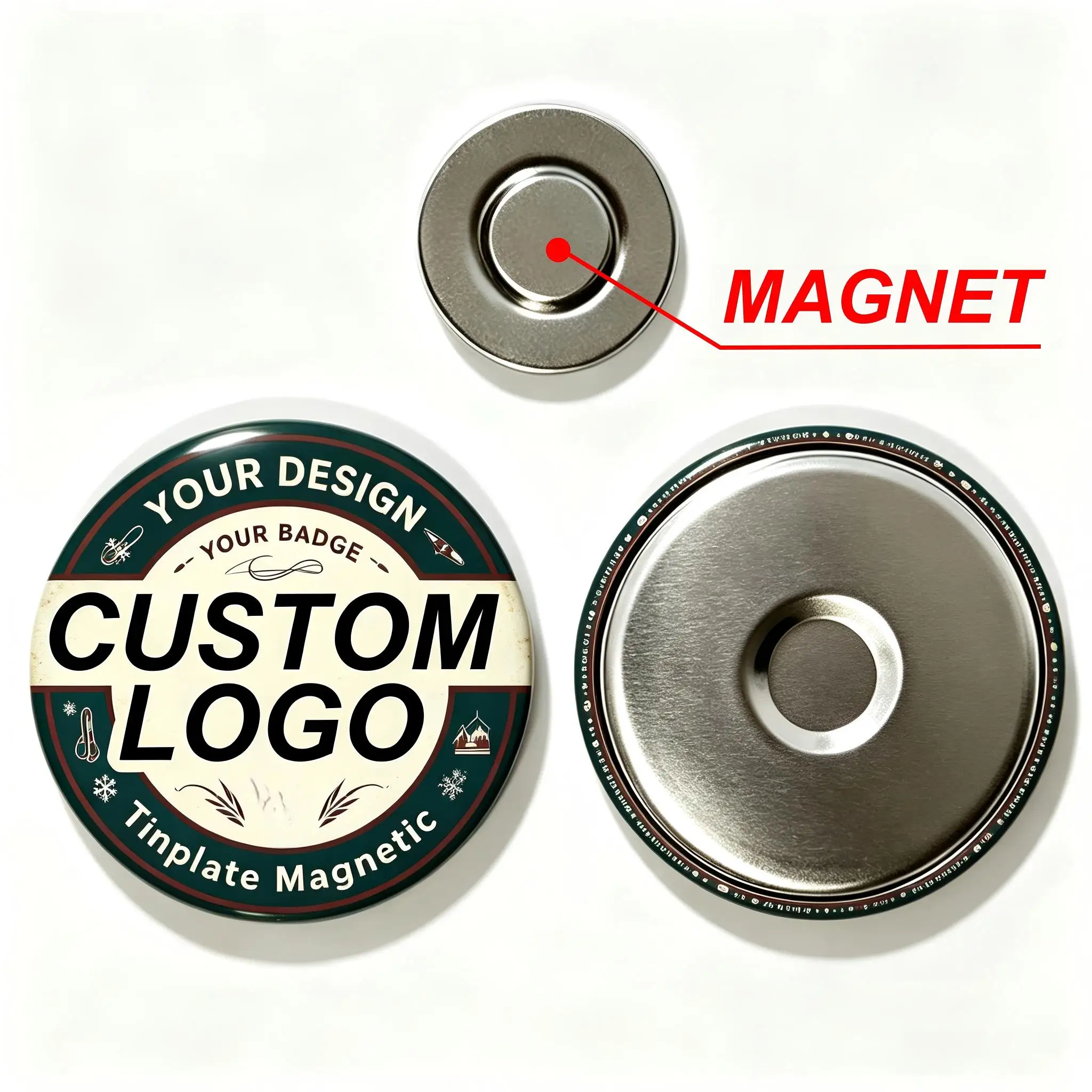 Personalized Custom Tinplate Magnetic Badge Hard Metal Chest Pin Badge for Corporate Events, Business Souvenirs Staff Gifts