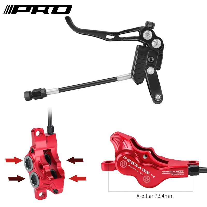 

IIIPRO MTB Hydraulic Disc Brake 4-Piston Ultra Light System 800/1550mm CNC Internal Routing Split Oil Brakes bicycle accessories