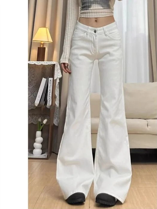 

American Low Waist White Bell Bottom Jeans Women's Summer New Design Slim Wide Leg Pants Casual Loose Fit Ladies Jeans