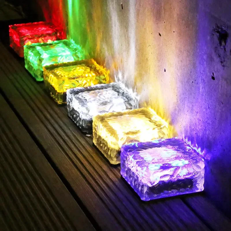 IP65 Waterproof 4LED Solar Tile Light Square Ice Decorative Buried Lamp for Outdoor Step Garden Pathway Decoration