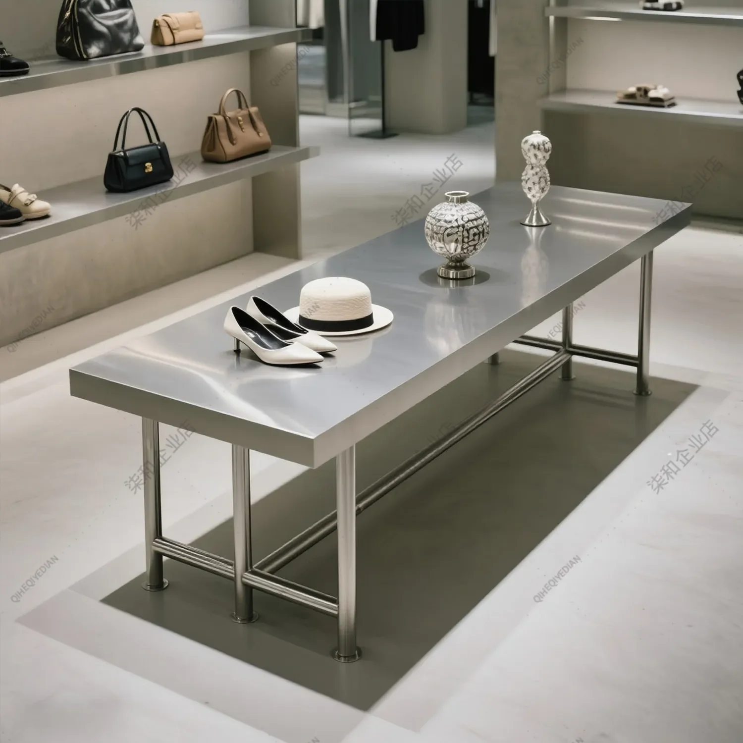 Modern light luxury stainless steel simple Nakajima water table rectangular display table multi-layer product display table stor