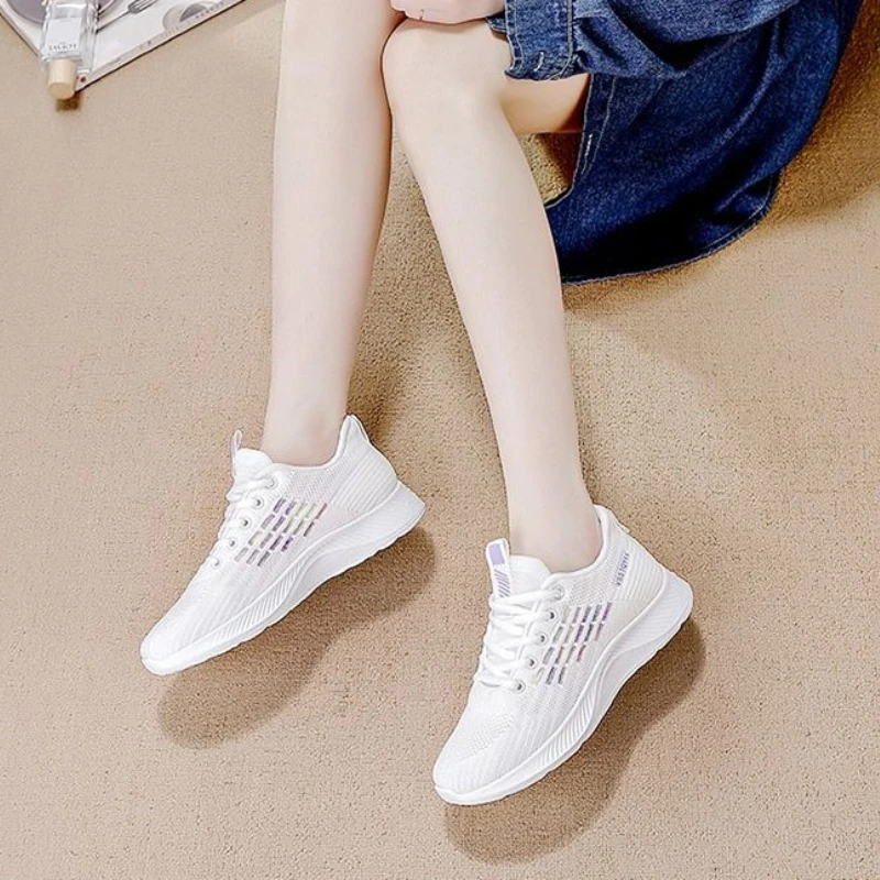 Women White Running Sneakers 2026 Spring Breathable Mesh Cutout Soft Sole Lightweight Athletic Shoes Casual Trainers New