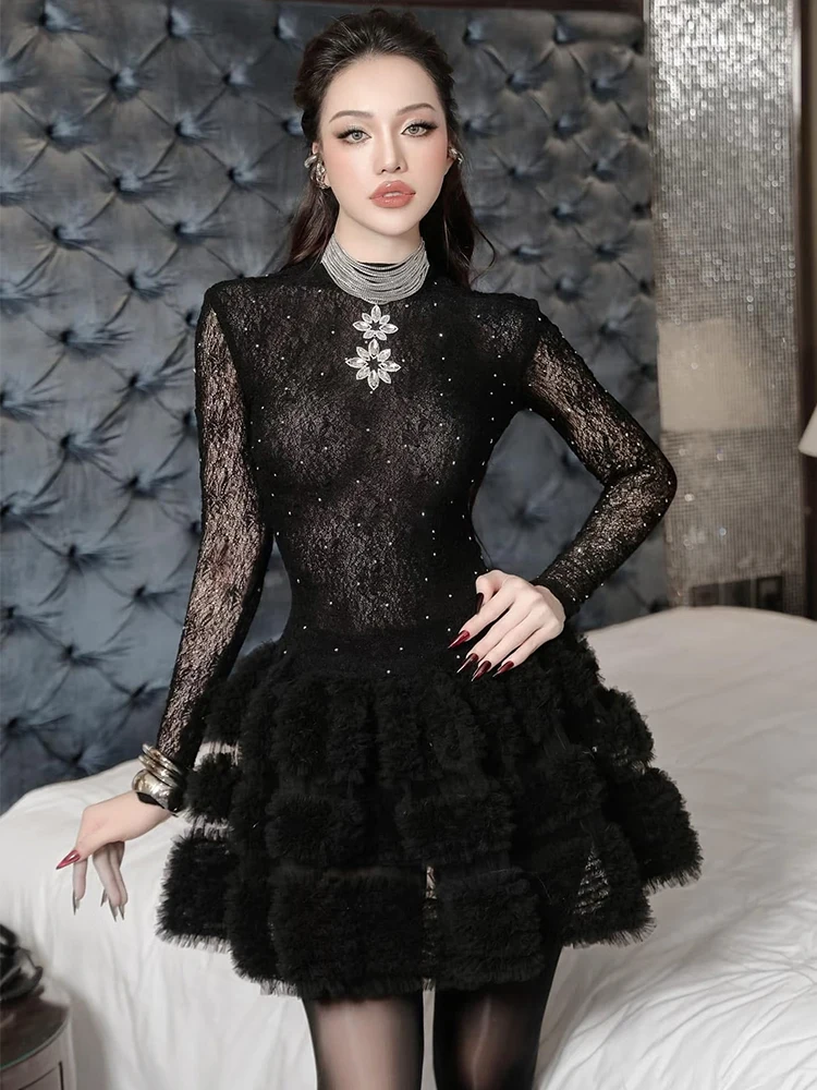 

Ele Bla Lace Dr женское модное осенне-зимнее новое платье высокого класса Sensation легкое роскошное вечернее платье юбка