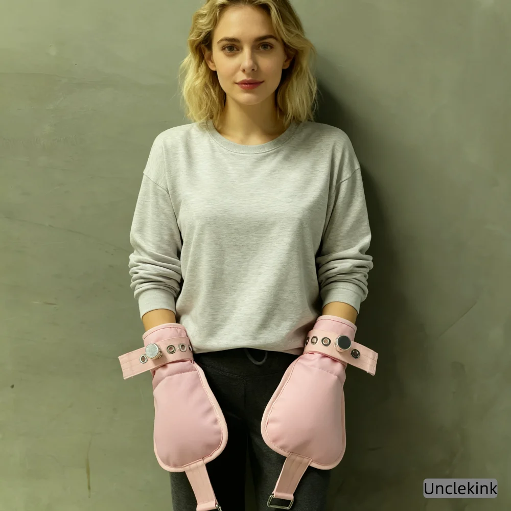 Pink Restraint Gloves with Magnetic Locking Soft Padded Cotton Adjustable Buckle Wrist Cuffs for Patient Safety Anti-Scratch